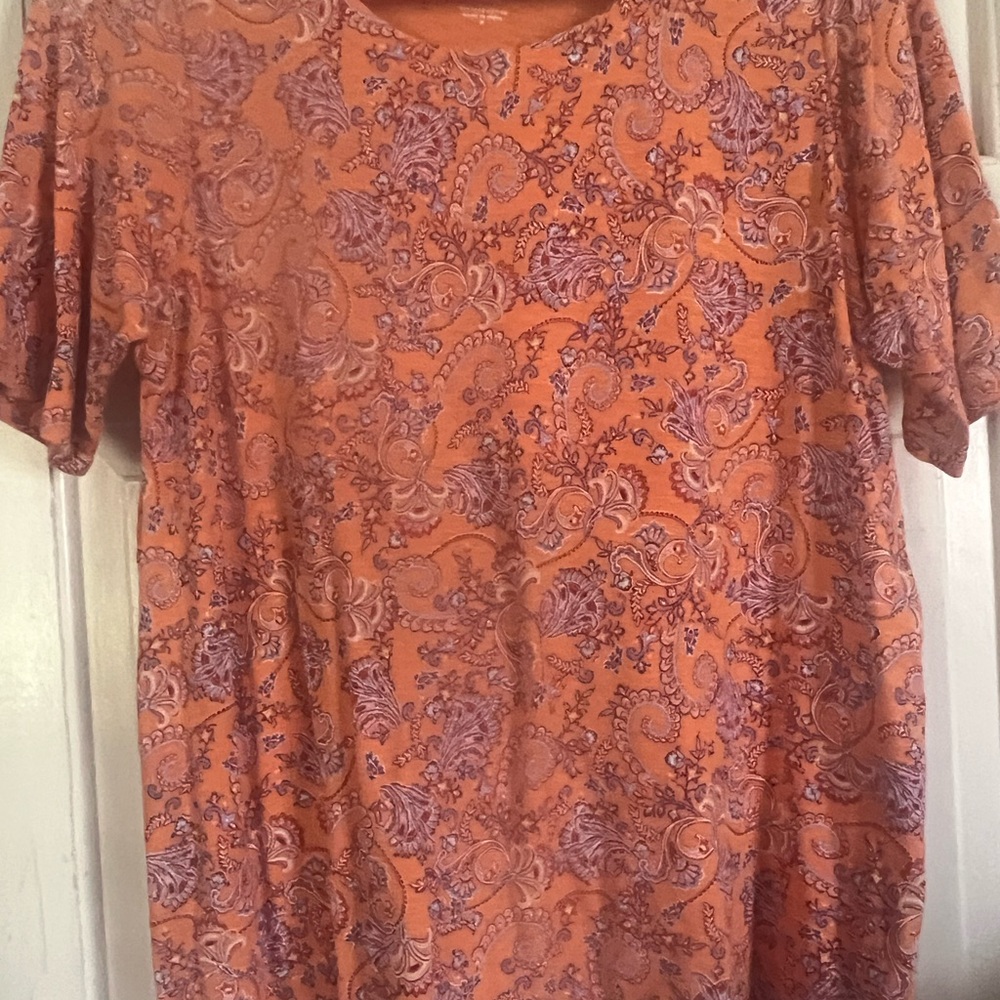 J. Jill Orange Paisley Short Sleeve Tee with Purple Accents